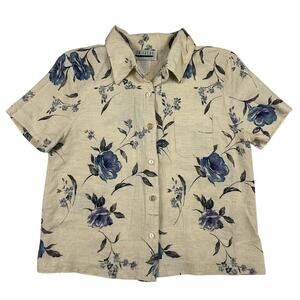 Vintage Floral Flower Flowy Yellow Button Up 70s Shirt Fits like Cropped Medium